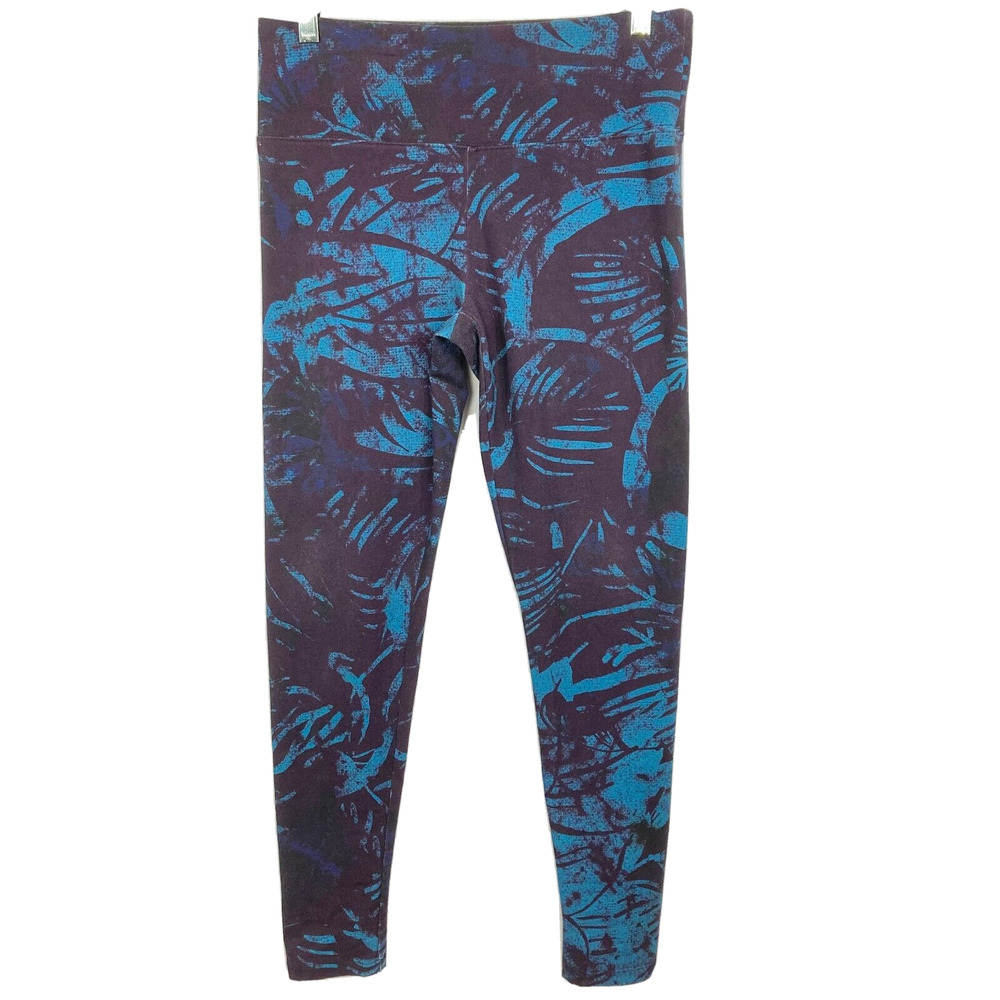 Soft Surroundings Leggings Womens Sz S Blue Tropical Floral Leaf Print Stretch